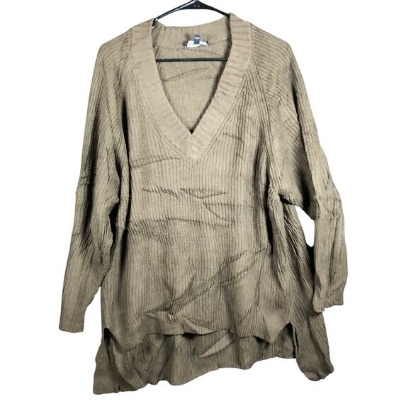 Express Womens Sweater Green V Neck Knitted Long Sleeve Tunic XSmall - Picture 1 of 12